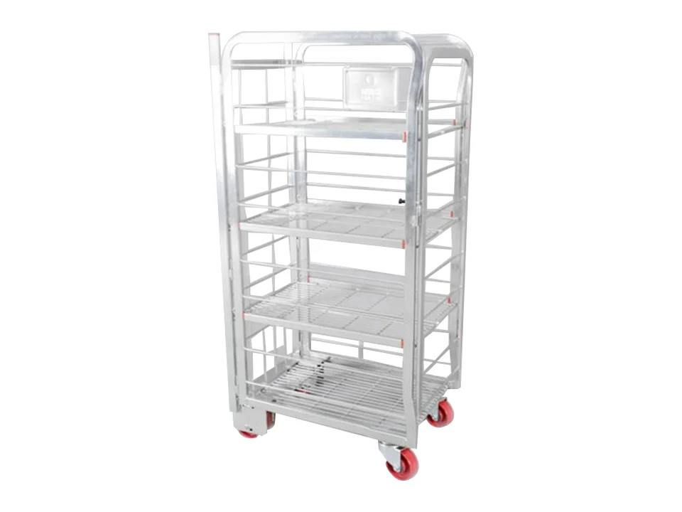 Zinc plated roll cage trolleys ready for outdoor and food logistics use